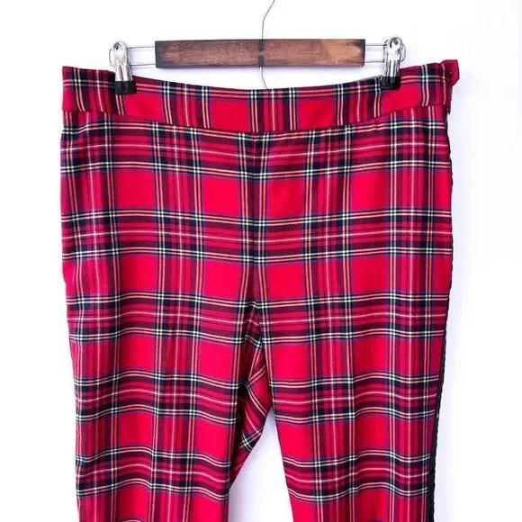 NWT Talbots Red Mountain Plaid Black Velvet Stripe Slim Ankle Pant Size 12P